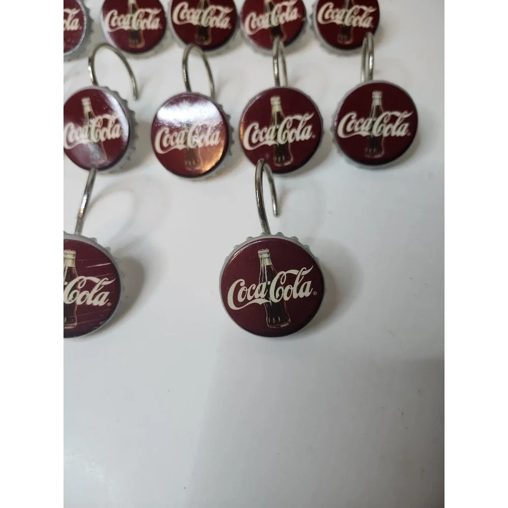 Set of 12 Vintage Coca Cola Bottle Cap Metal Shower Curtain Hooks
